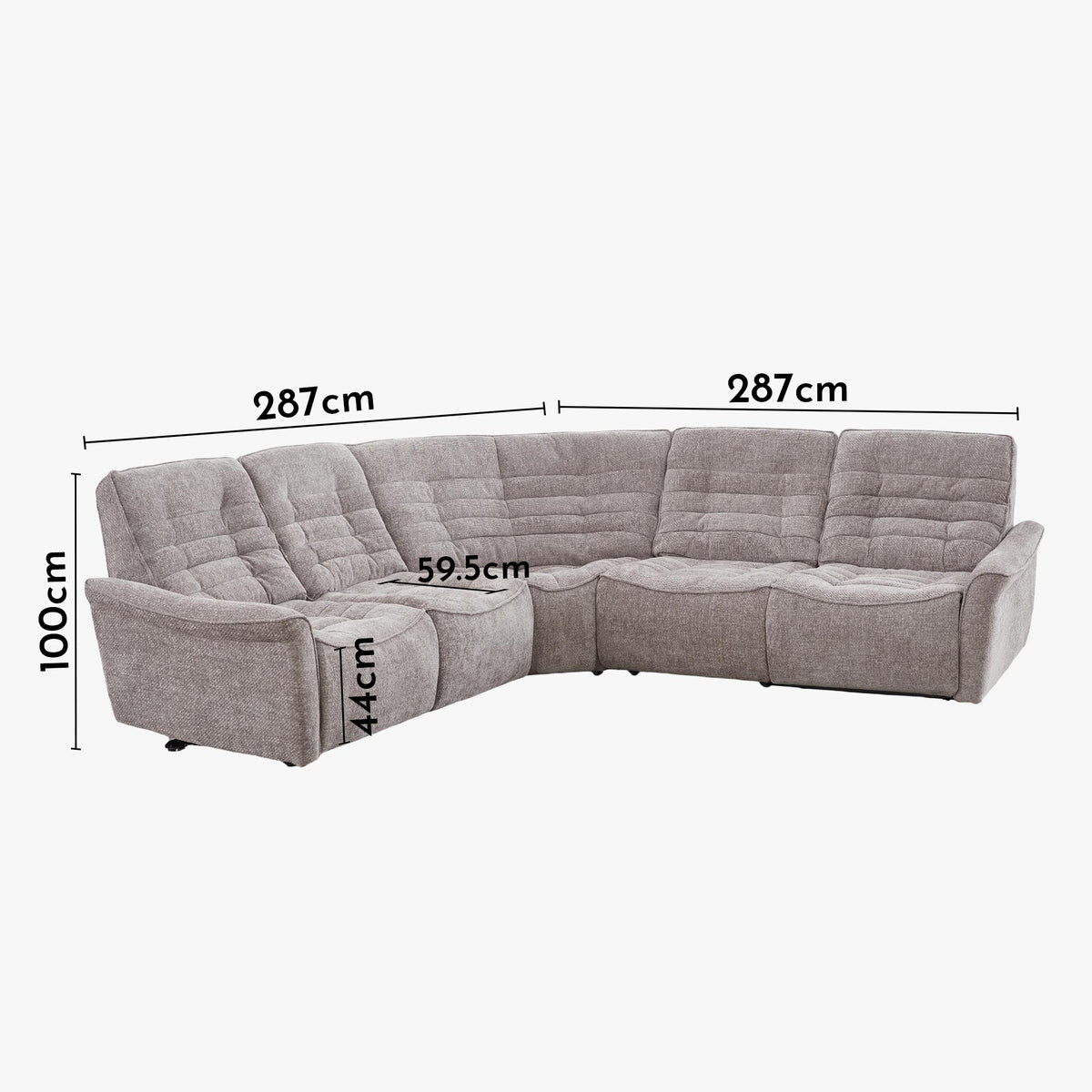 CHILLY Canapé d'angle relax électrique réversible en tissu taupe