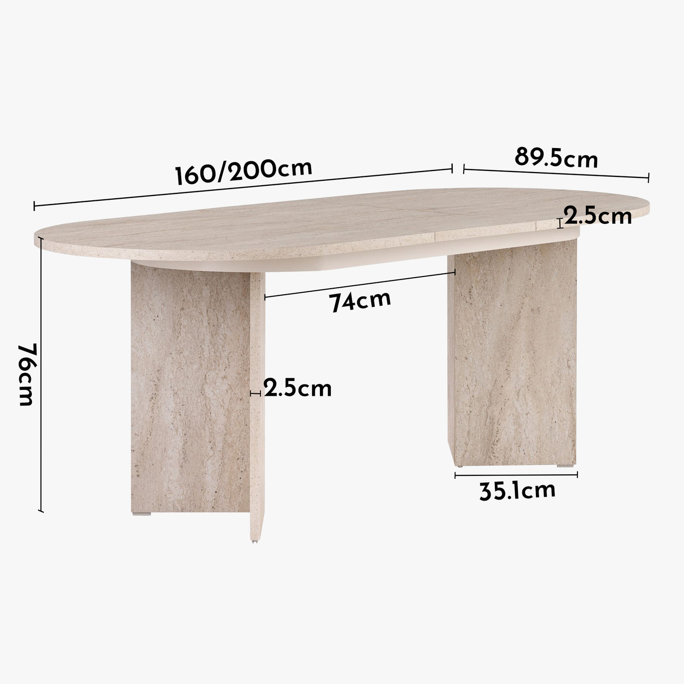 BELORA XL Table à manger extensible ovale beige 160-200 cm