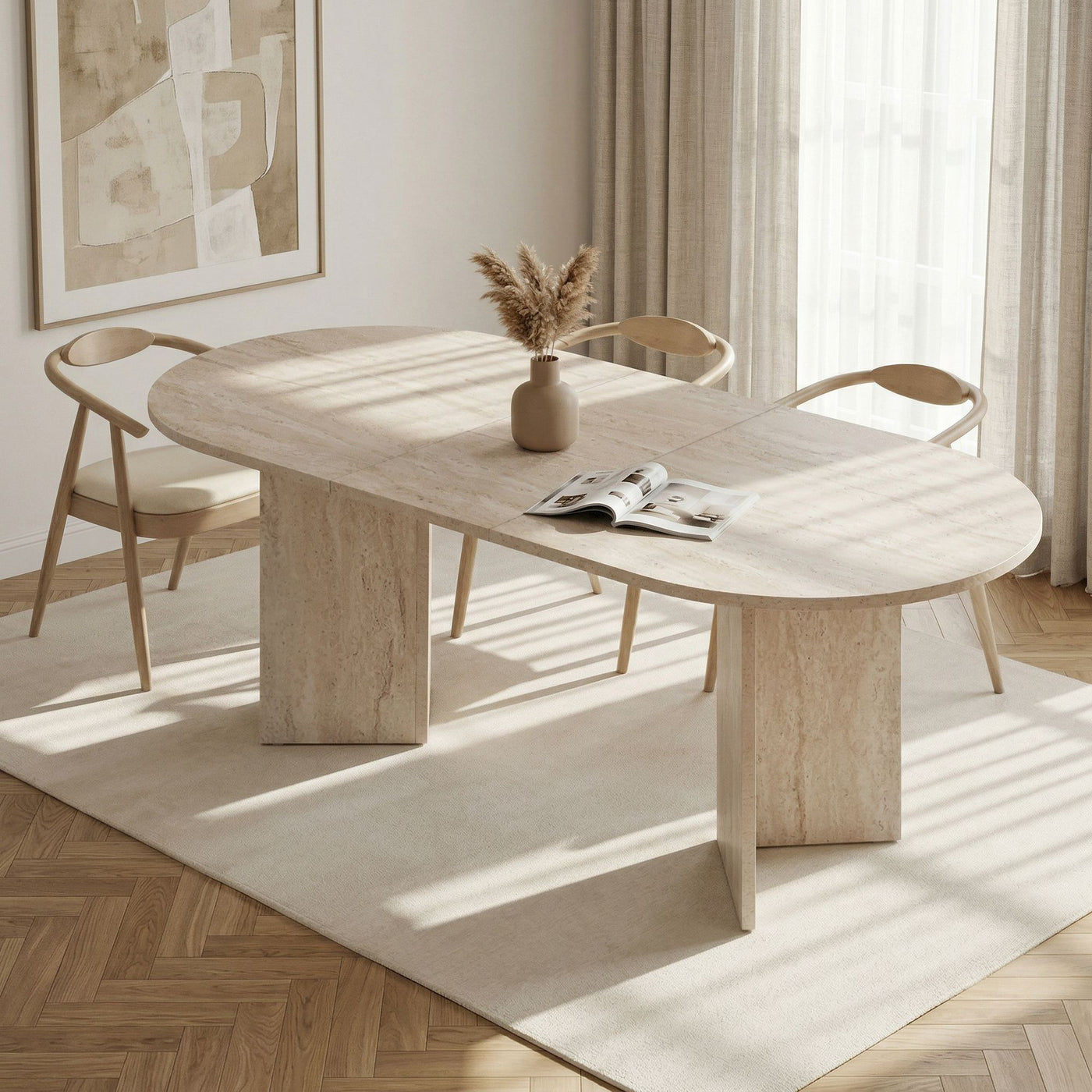 BELORA XL Table à manger extensible ovale beige 160-200 cm