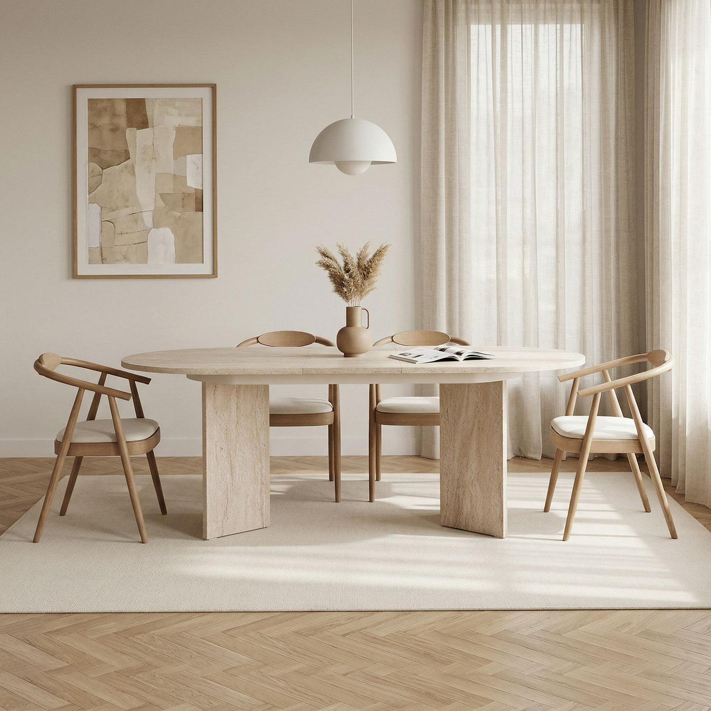 BELORA XL Table à manger extensible ovale beige 160-200 cm