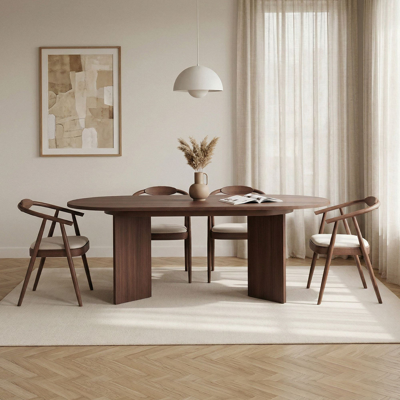BELORA XL Table à manger extensible ovale couleur bois foncé 160-200 cm