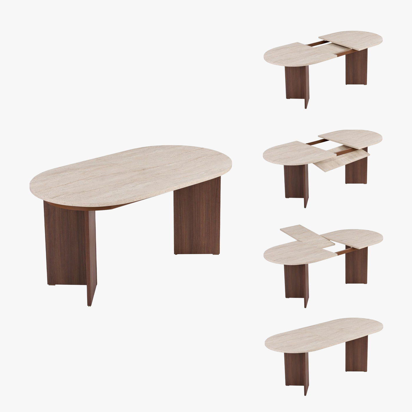 BELORA XL Table à manger extensible ovale couleur beige et bois foncé 160-200 cm