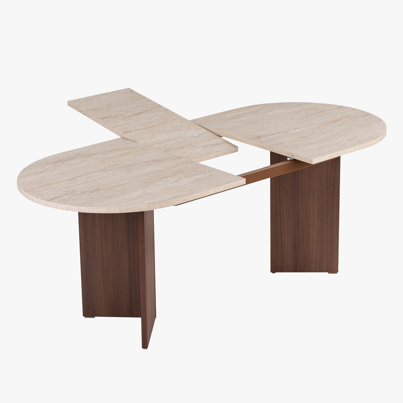 BELORA XL Table à manger extensible ovale couleur beige et bois foncé 160-200 cm