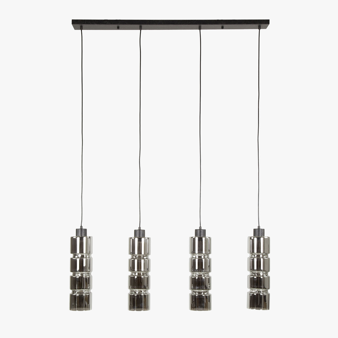 AYLI XL Suspension 4 lampes ajustables en verre fumé et métal noir 105x150 cm