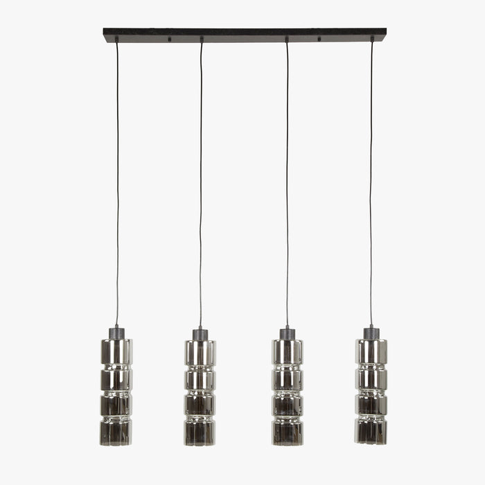 AYLI XL Suspension 4 lampes ajustables en verre fumé et métal noir 105x150 cm