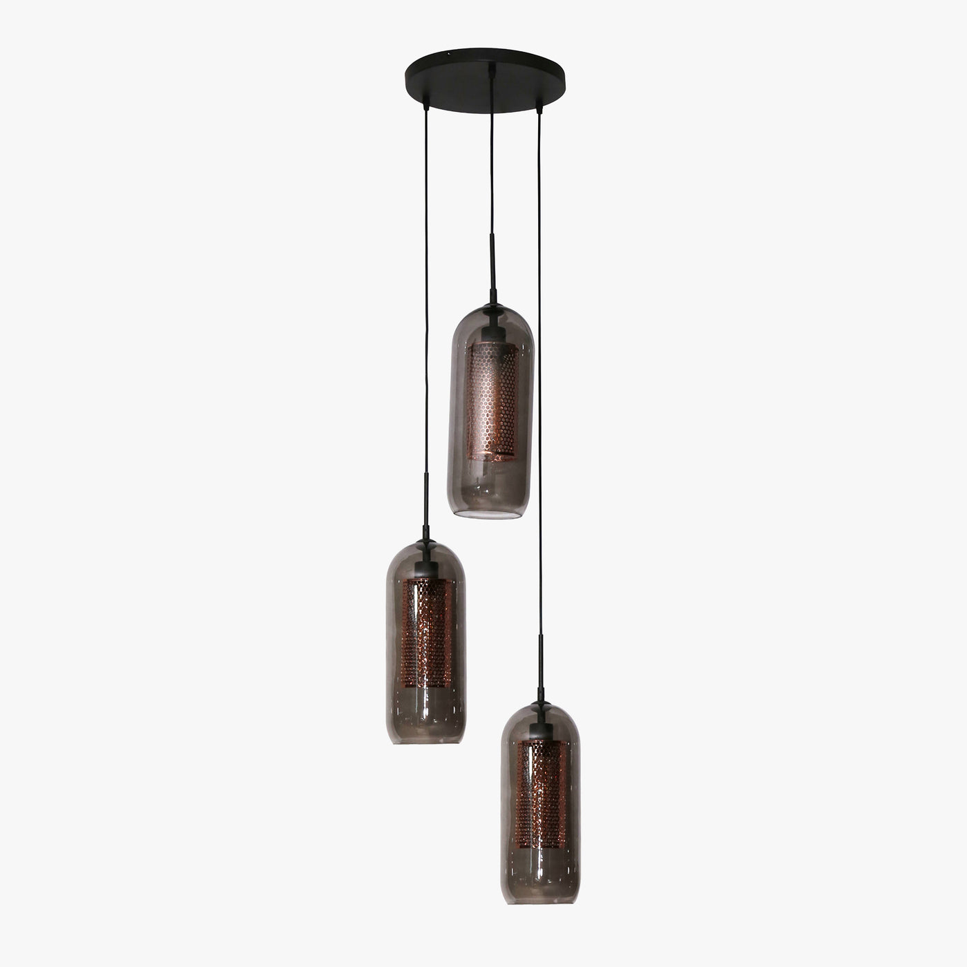 AYLI Suspension 3 lampes ajustables en verre et métal noir 35x180 cm