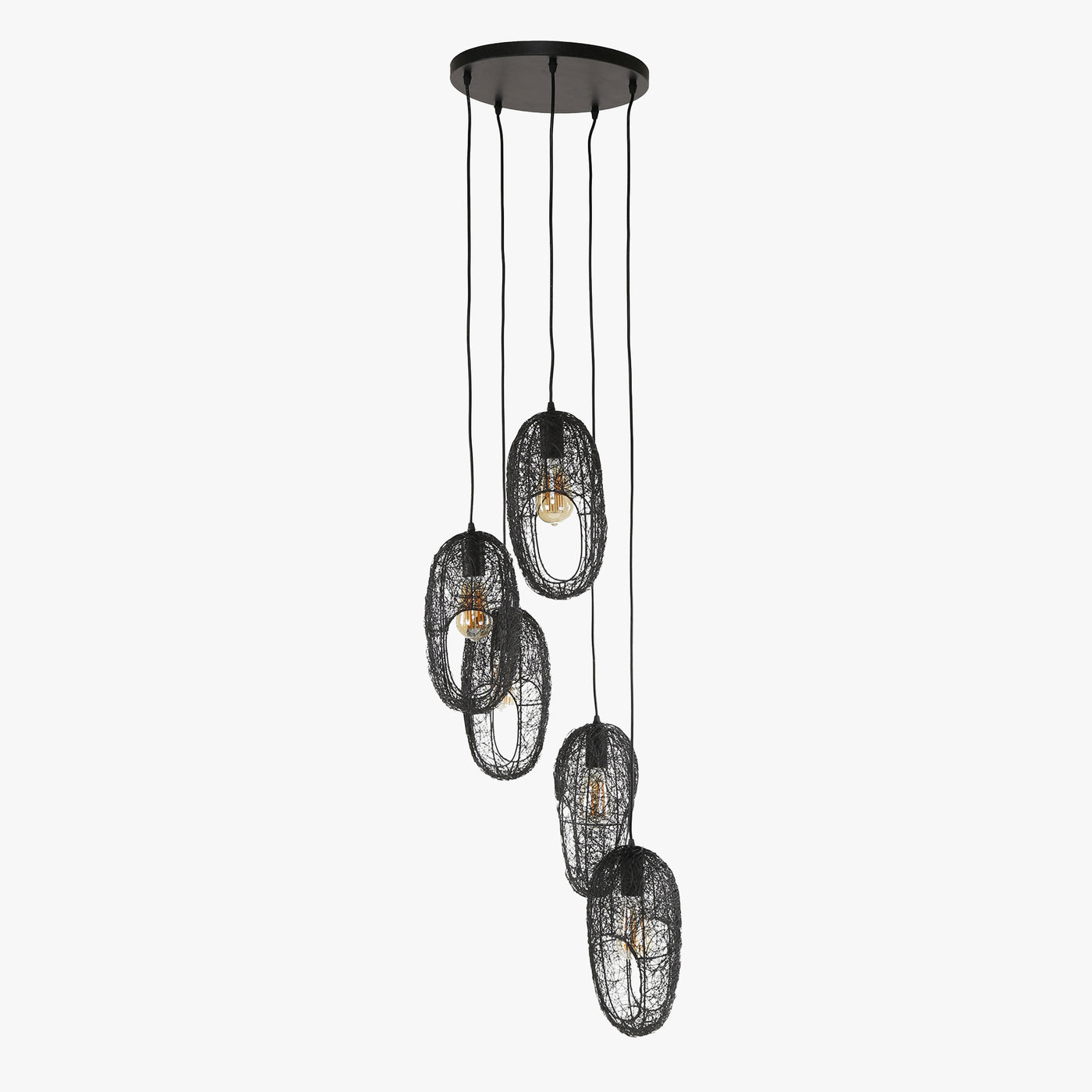 LIXA Suspension ovale 5 lampes en métal noir 45x180 cm