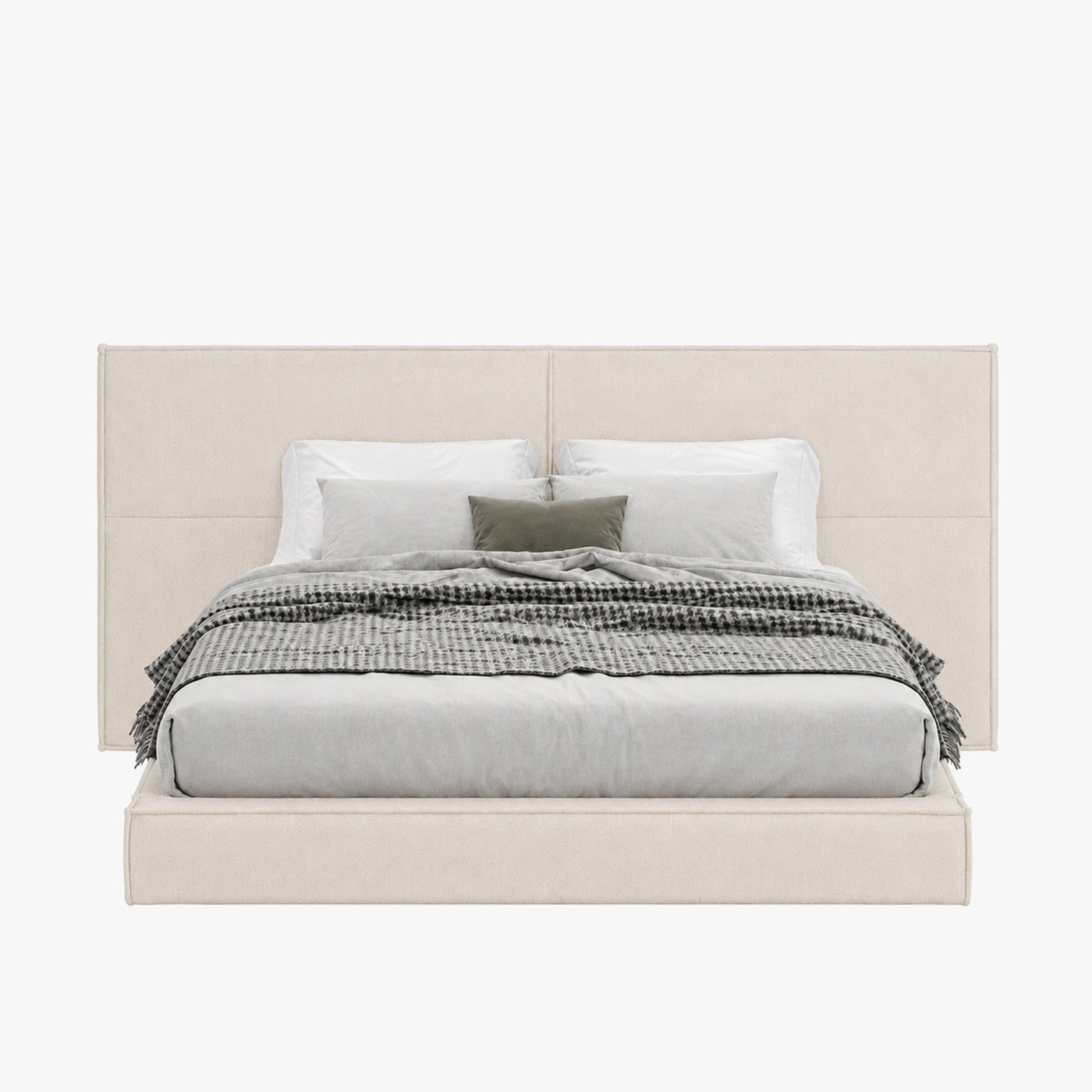 ELANA Lit double en tissu beige avec coffre 140x190 cm
