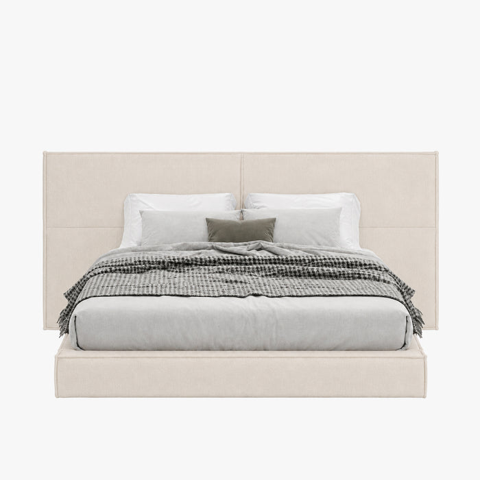 ELANA Lit double en tissu beige avec coffre 160x200 cm