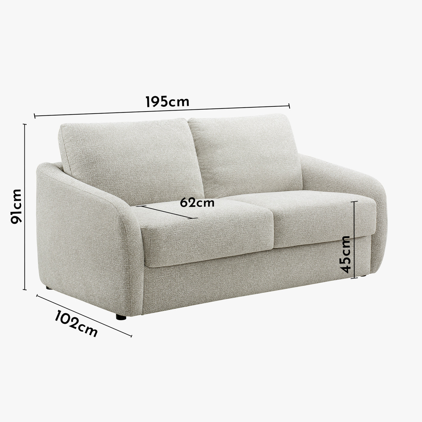 DAEL Canapé 3 places convertible matelas 12 cm en tissu blanc écru