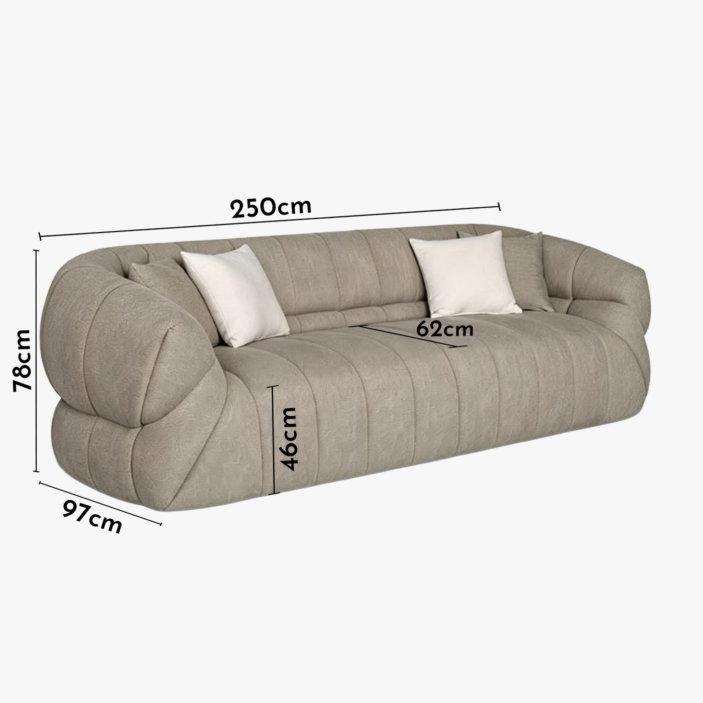 SIENA Canapé 3 places en tissu taupe