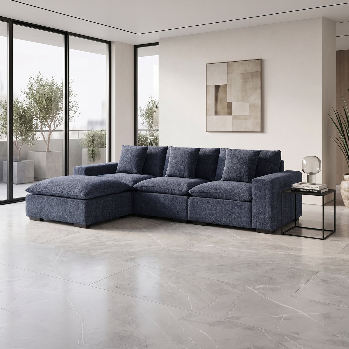 SELENIA Canapé d'angle modulable en tissu bleu