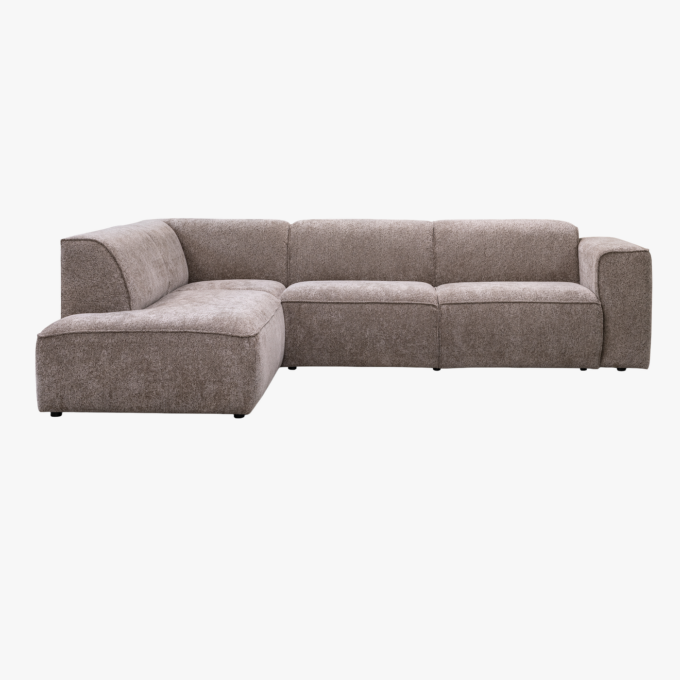 AMANDA Canapé d'angle en tissu taupe avec détail métal noir - Angle droit