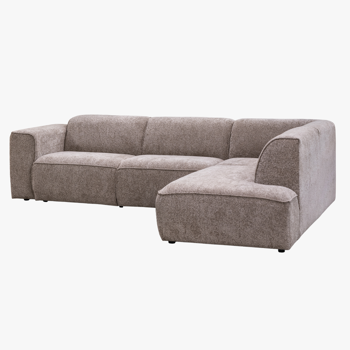 AMANDA Canapé d'angle en tissu taupe avec détail métal noir - Angle droit