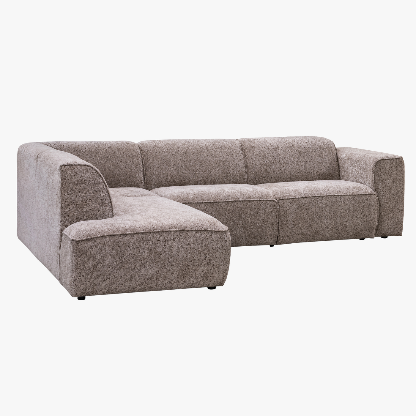 AMANDA Canapé d'angle en tissu taupe avec détail métal noir - Angle droit