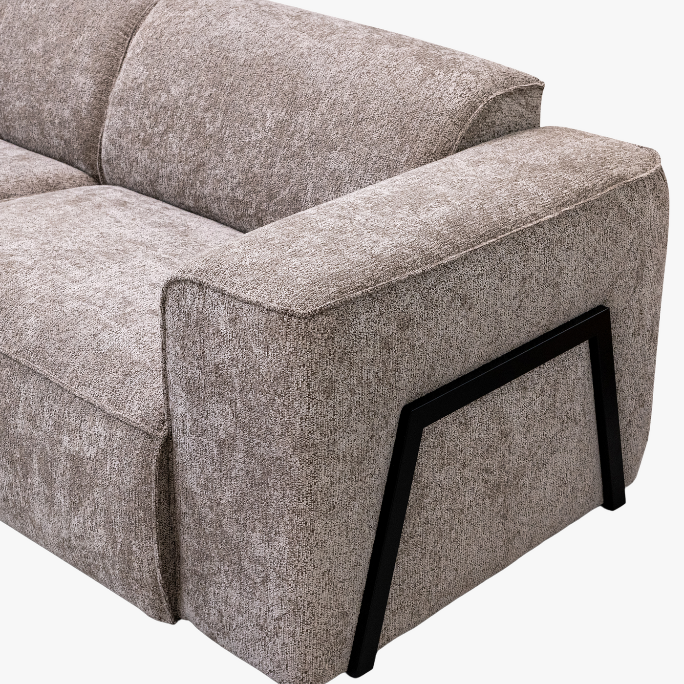 AMANDA Canapé d'angle en tissu taupe avec détail métal noir - Angle gauche
