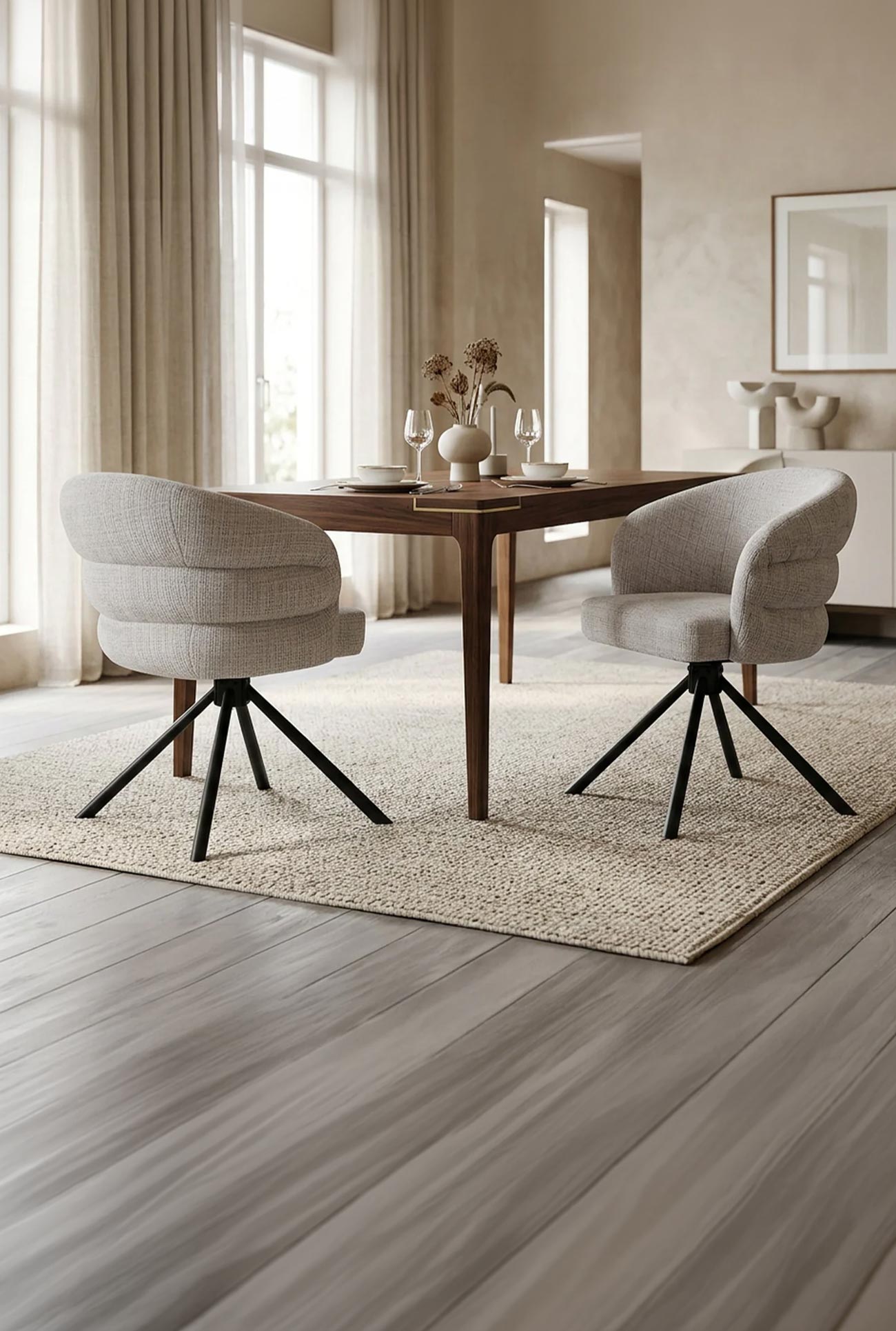 ALBANE - Lots de 2 chaises pivotantes en tissu pieds métal noir
