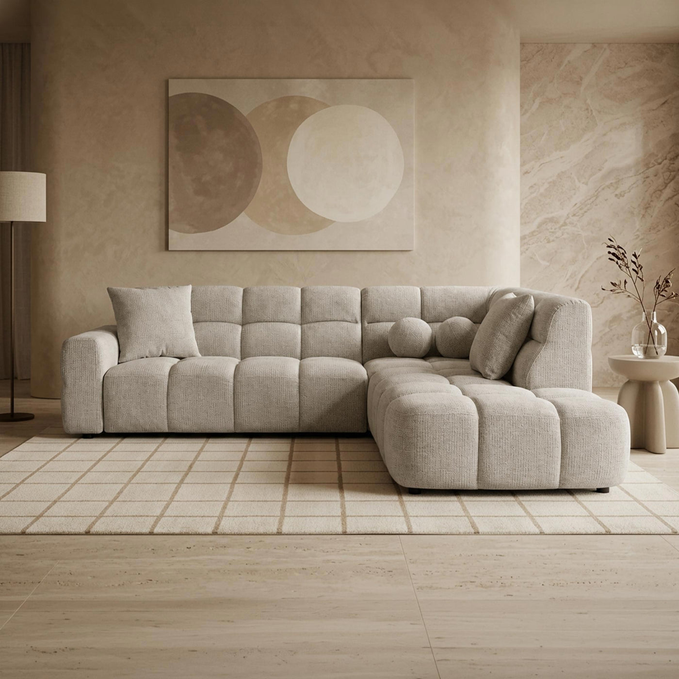BELIZ Canapé d'angle en tissu beige - Angle droit