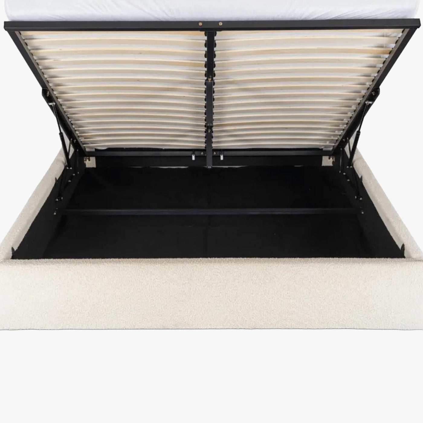 BRISTOL Lit double en tissu bouclette beige avec coffre 160x200 cm