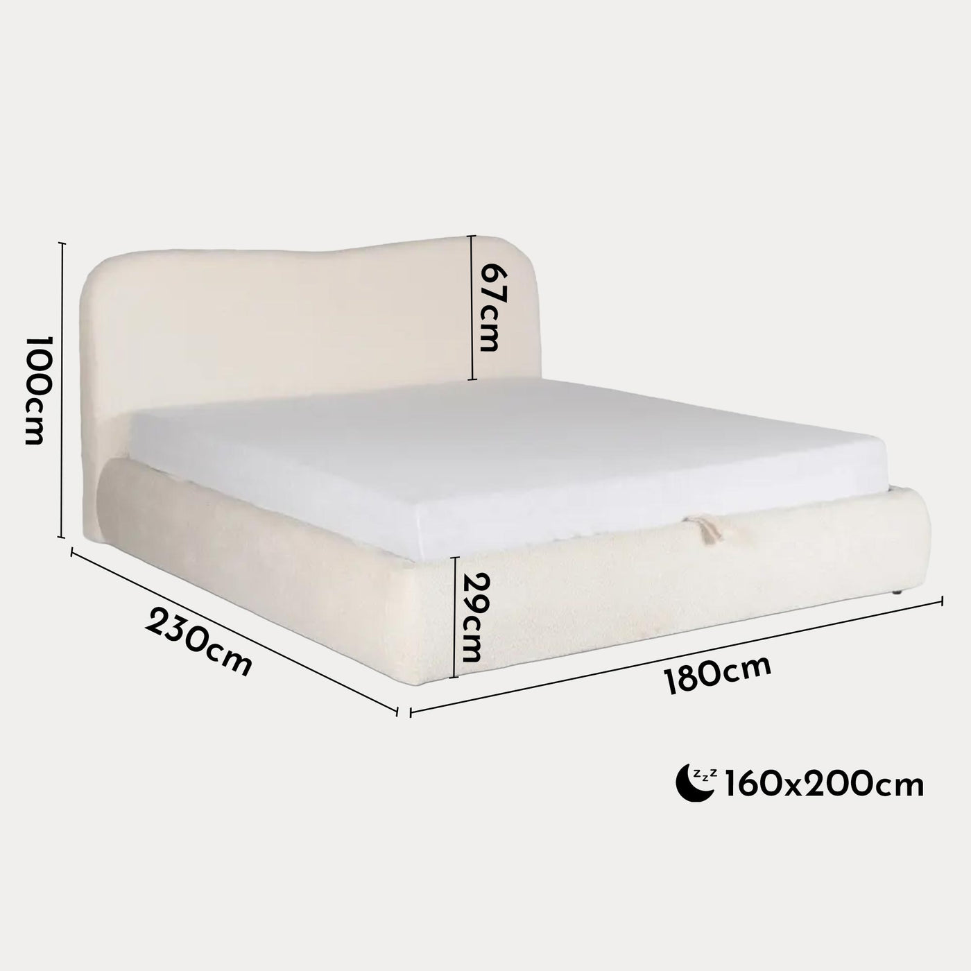 BRISTOL Lit double en tissu bouclette beige avec coffre 160x200 cm