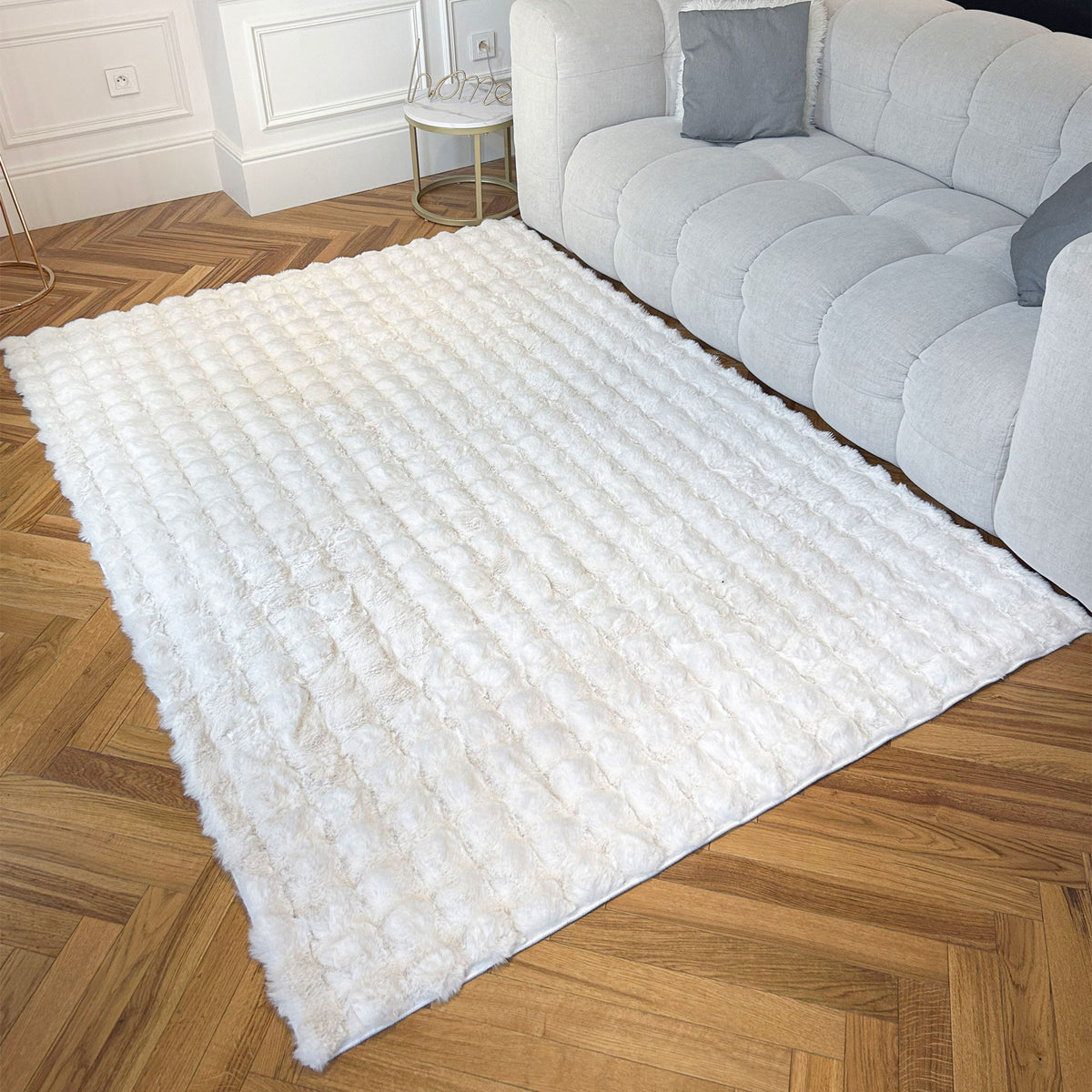 BUBBLE Tapis tissu doux à relief blanc - 160x230 cm