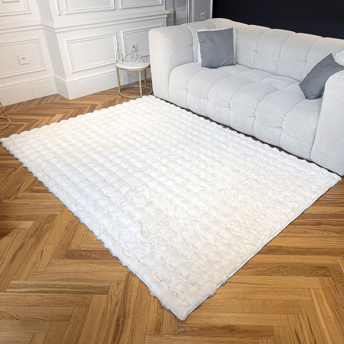 BUBBLE Tapis tissu doux à relief blanc - 160x230 cm