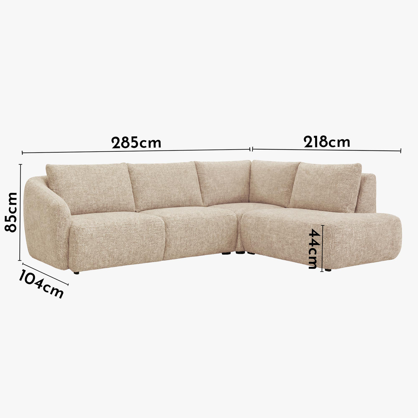 LINDA Canapé d'angle en tissu beige - Angle droit