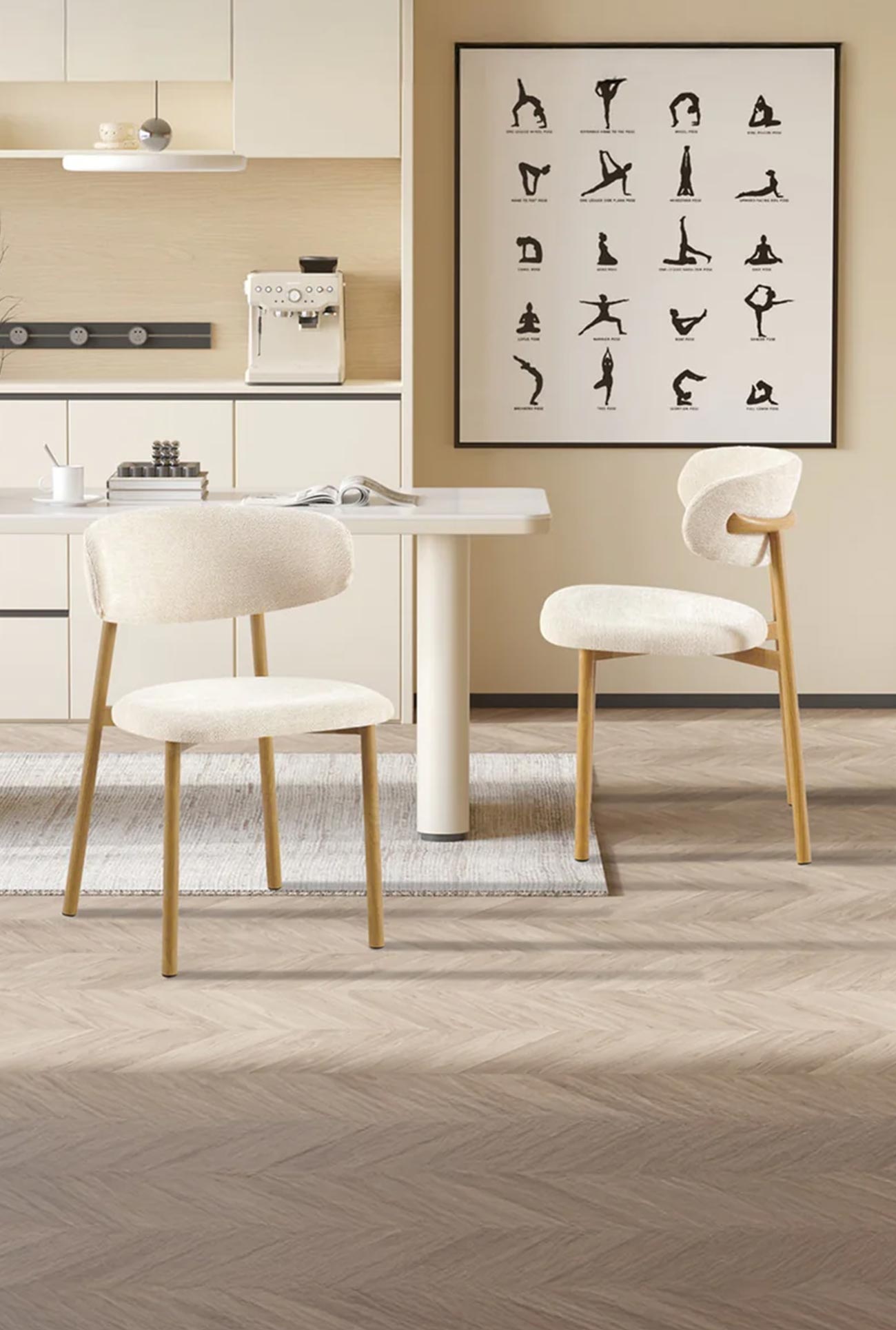 COCO - Lots de 2 chaises de repas en tissu pieds couleur bois