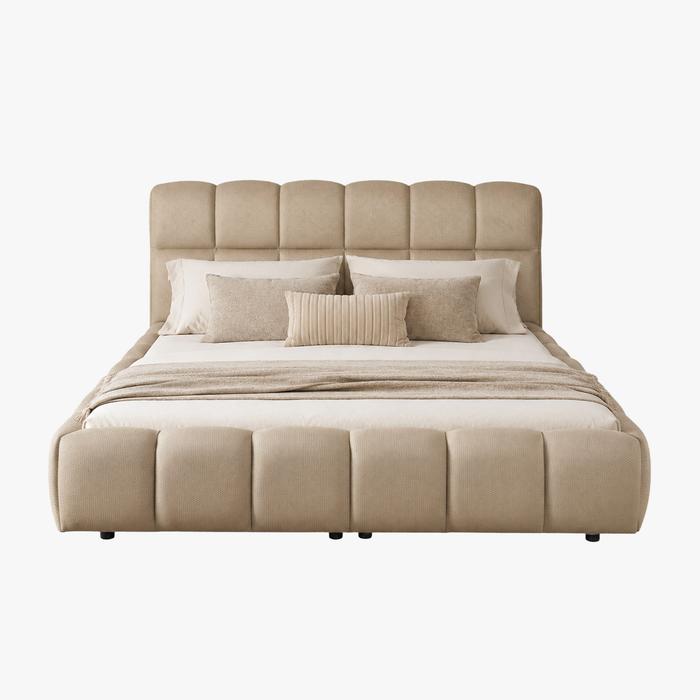 ARIONA Lit double en tissu taupe avec coffre 140x190 cm