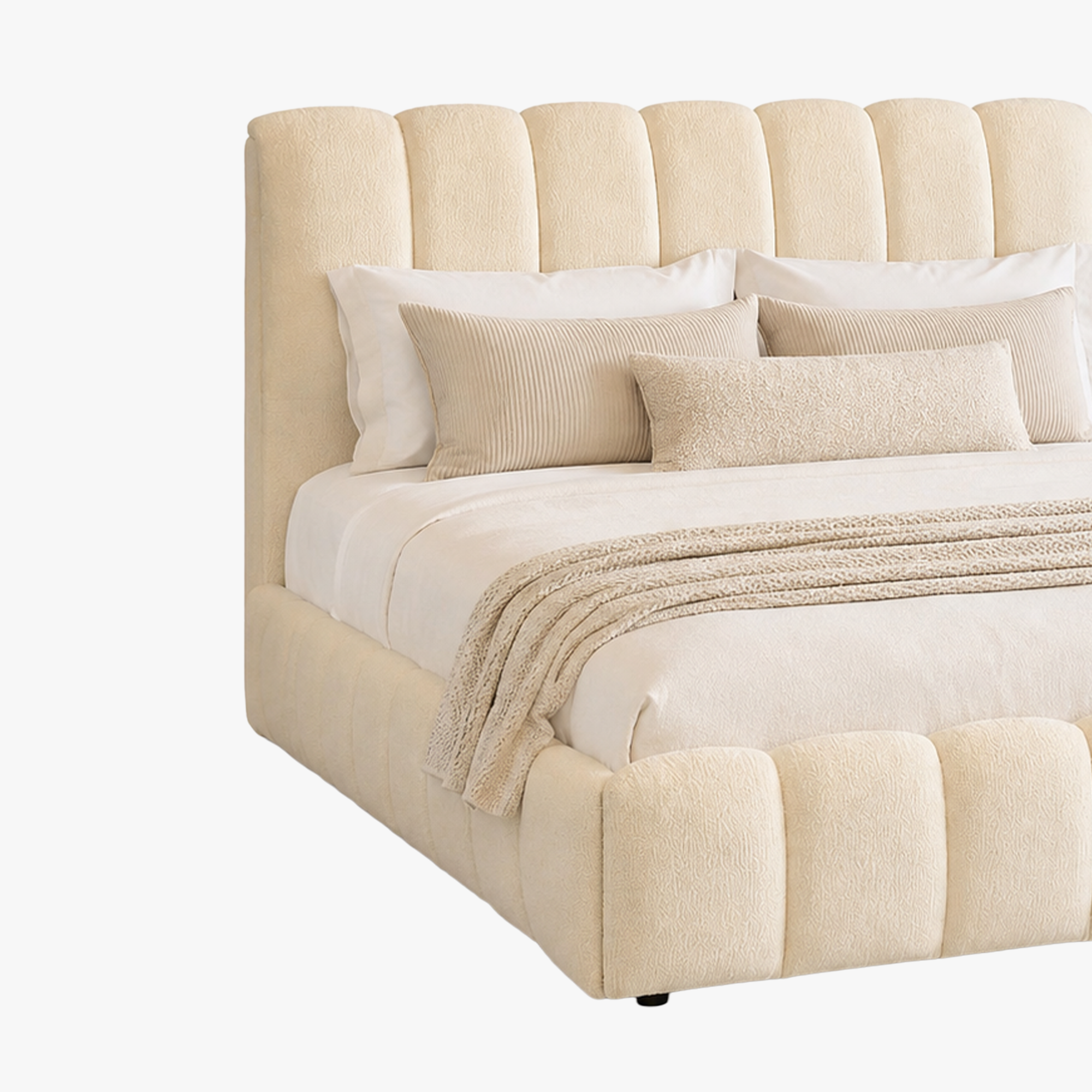 SAPHIRA Lit double en tissu beige avec coffre 140x190 cm