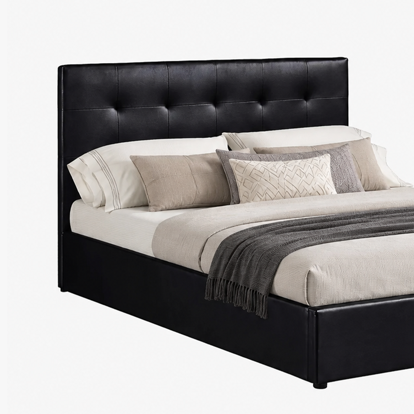 PORTO Lit double en simili cuir noir avec coffre 160x200 cm