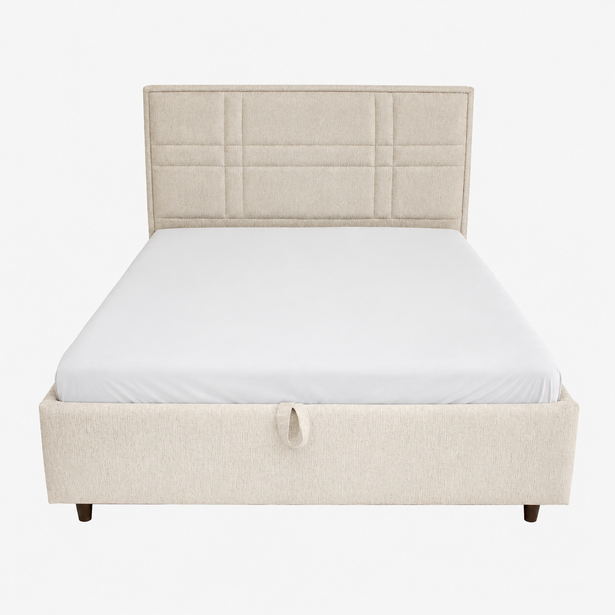 SANEL Lit double en tissu beige avec coffre 140x190 cm