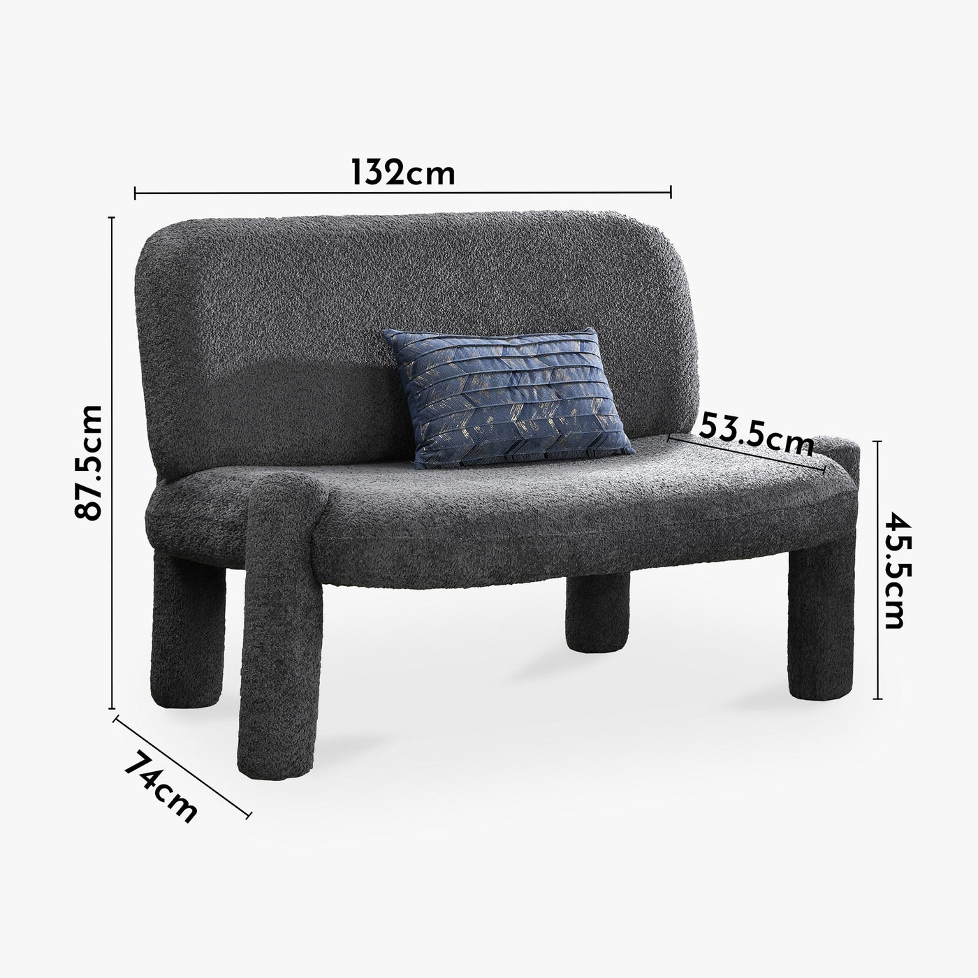 DANITA Canapé 2 places design effet peau de mouton anthracite