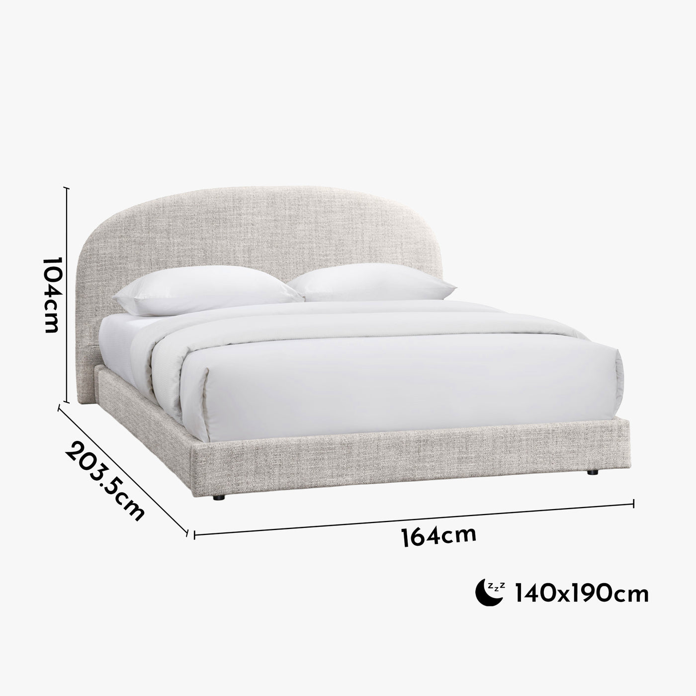 RANIA Lit double en tissu beige 140x190 cm