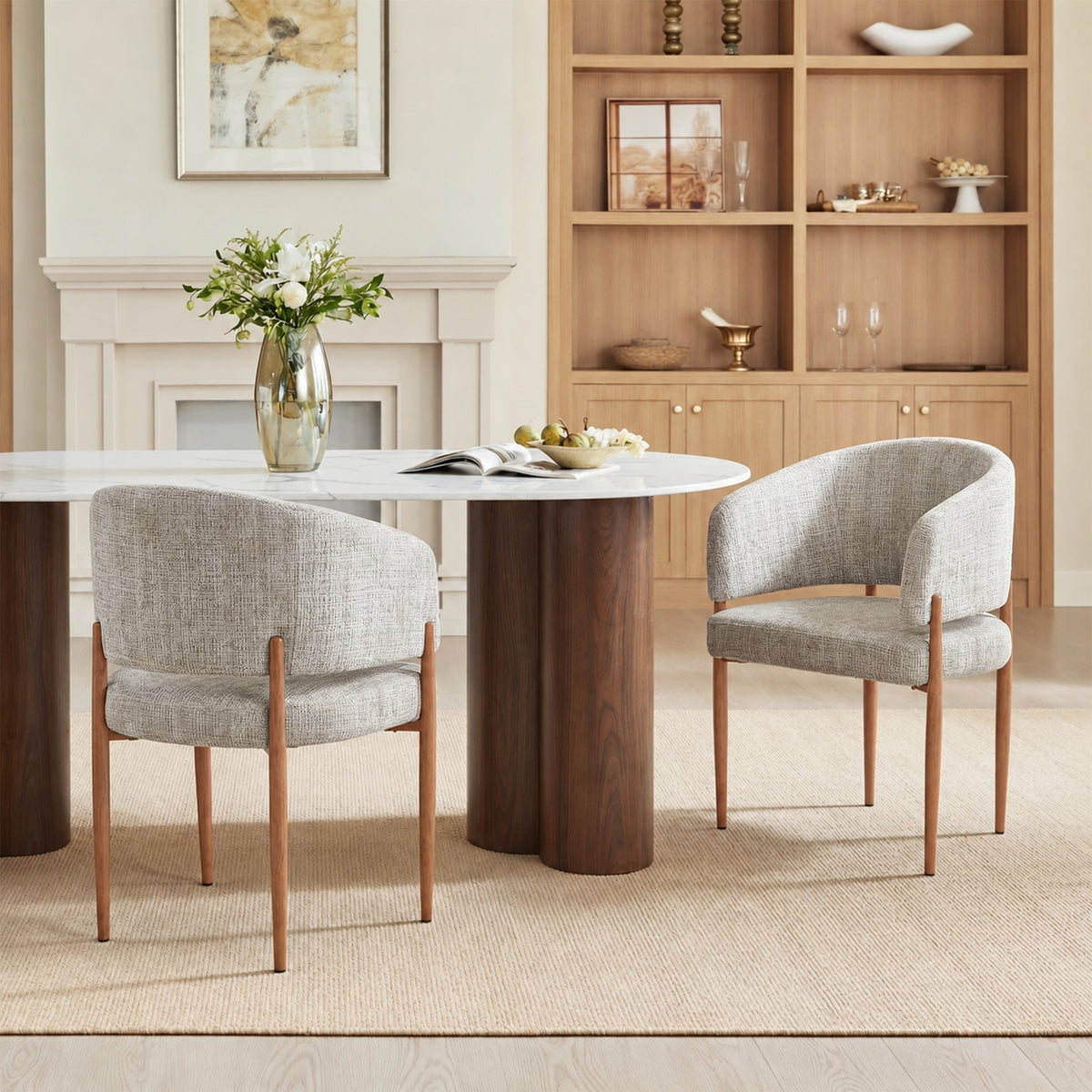 RUMA Lot de 2 chaises en tissu beige foncé pieds couleur bois clair - Chaise de repas - Mobilier Deco