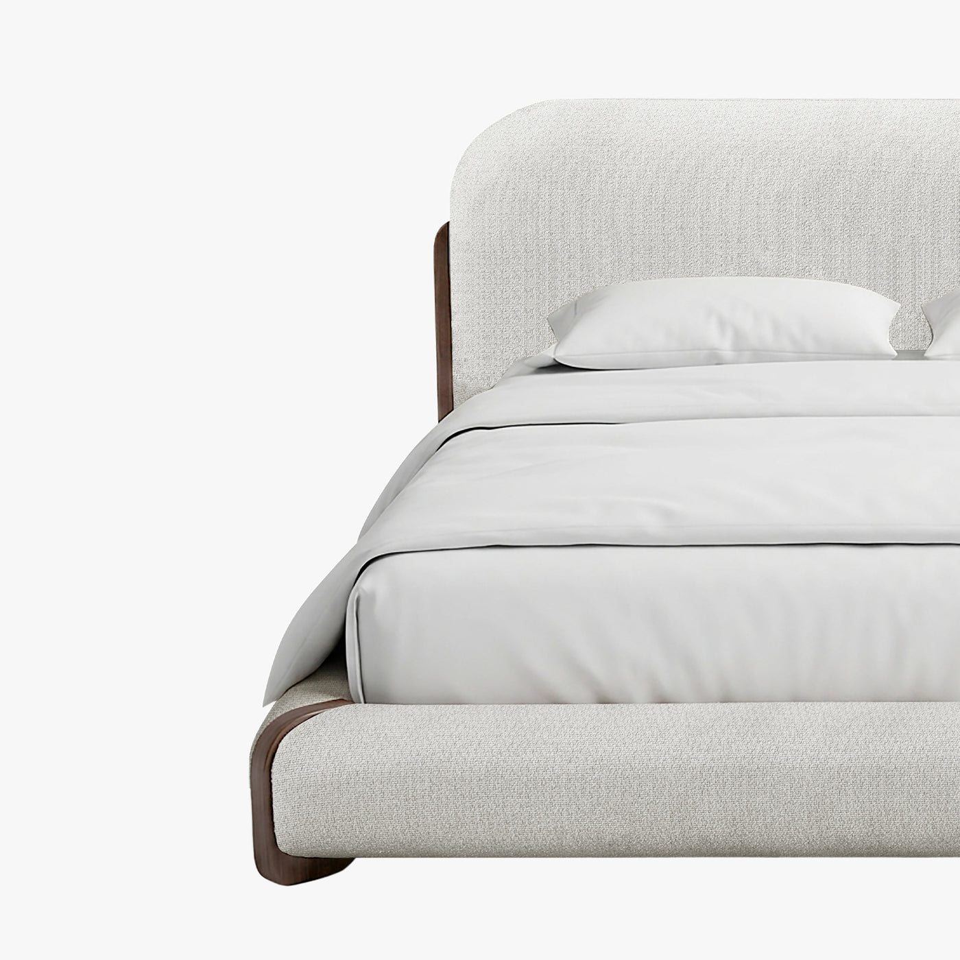 DELYA Lit double en tissu beige et bois foncé 180x200 cm