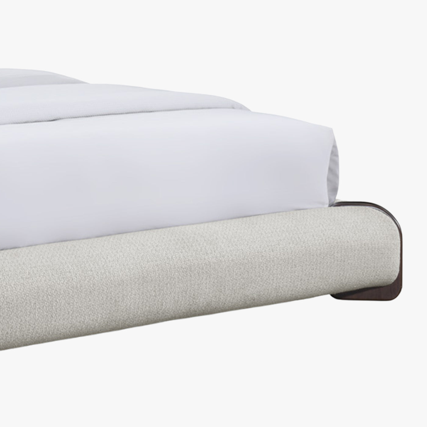 DELYA Lit double en tissu beige et bois foncé 140x190 cm