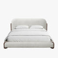 DELYA Lit double en tissu beige et bois foncé 140x190 cm