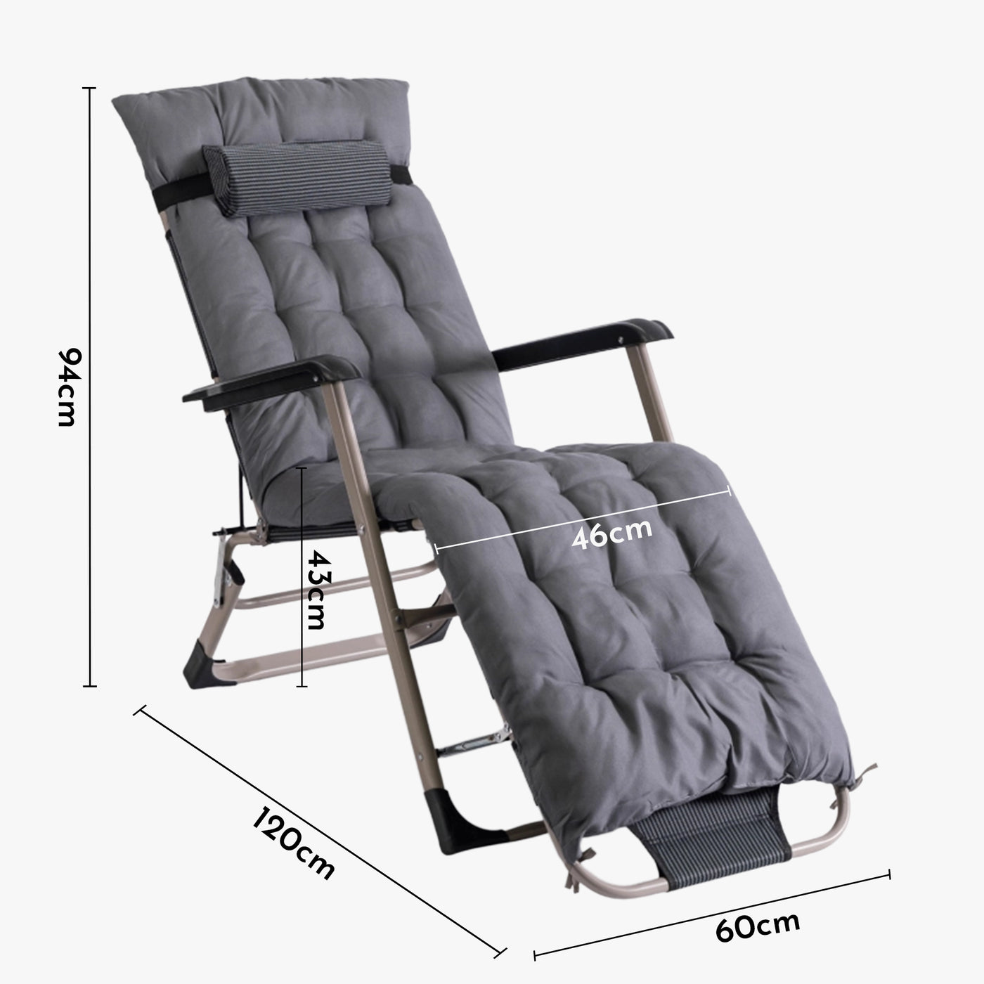 EDISON Fauteuil inclinable en tissu gris pieds en métal beige