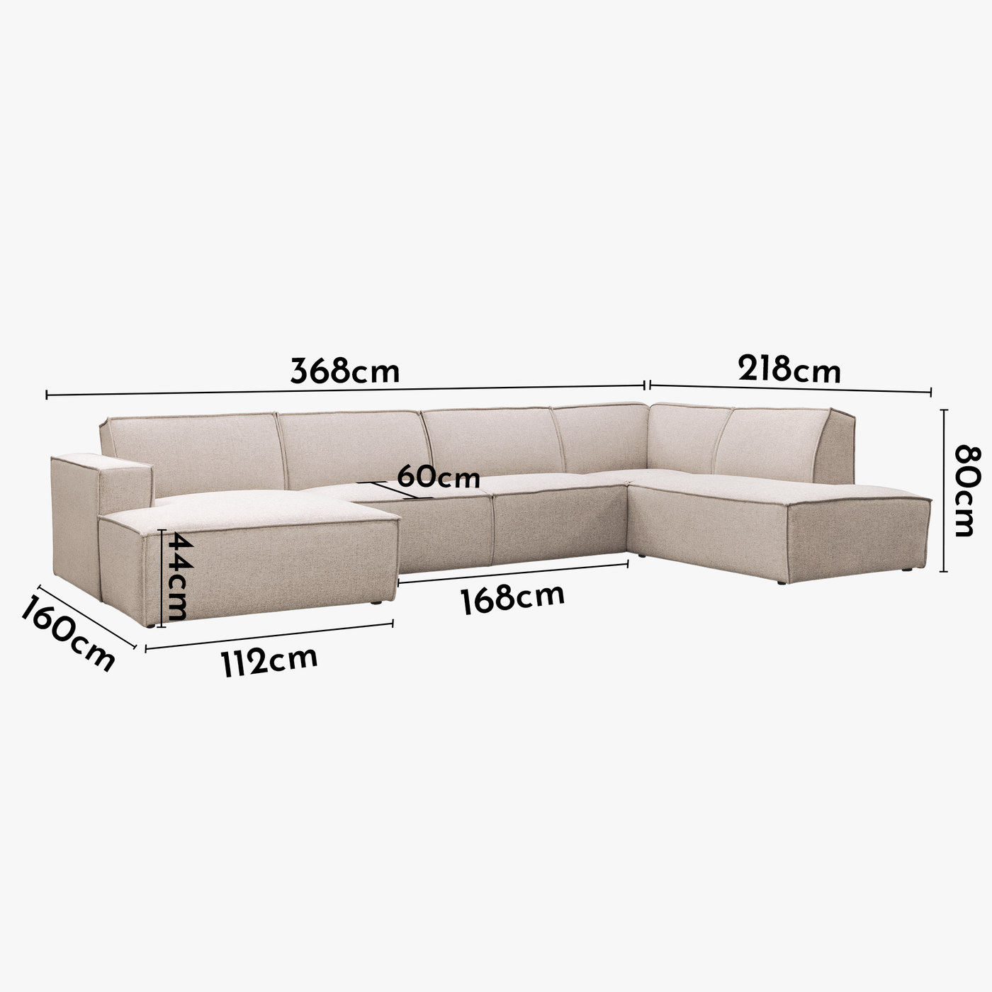 ELIA XL Canapé panoramique en tissu beige - Angle gauche