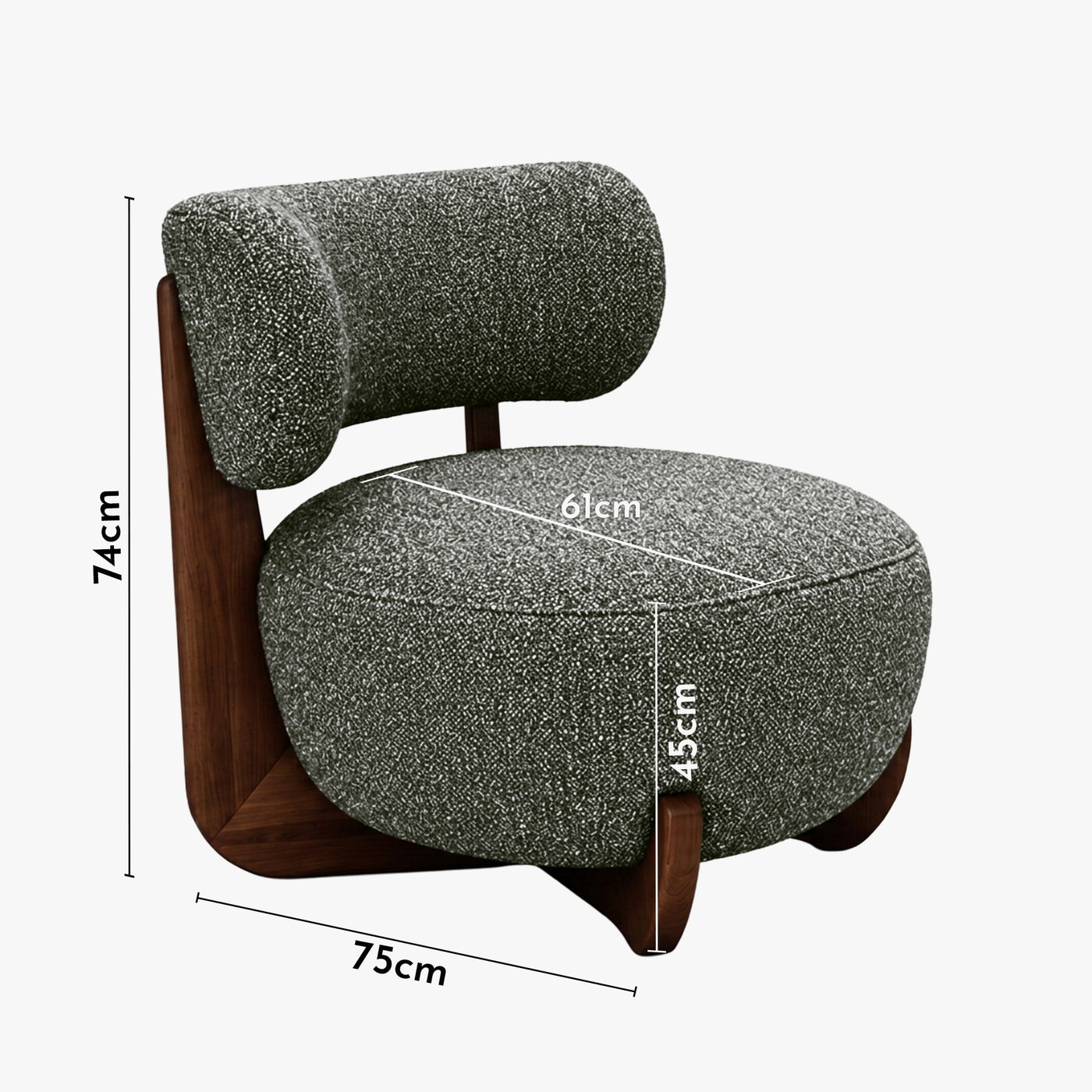 ESTER Fauteuil en tissu texturé vert pieds en bois foncé