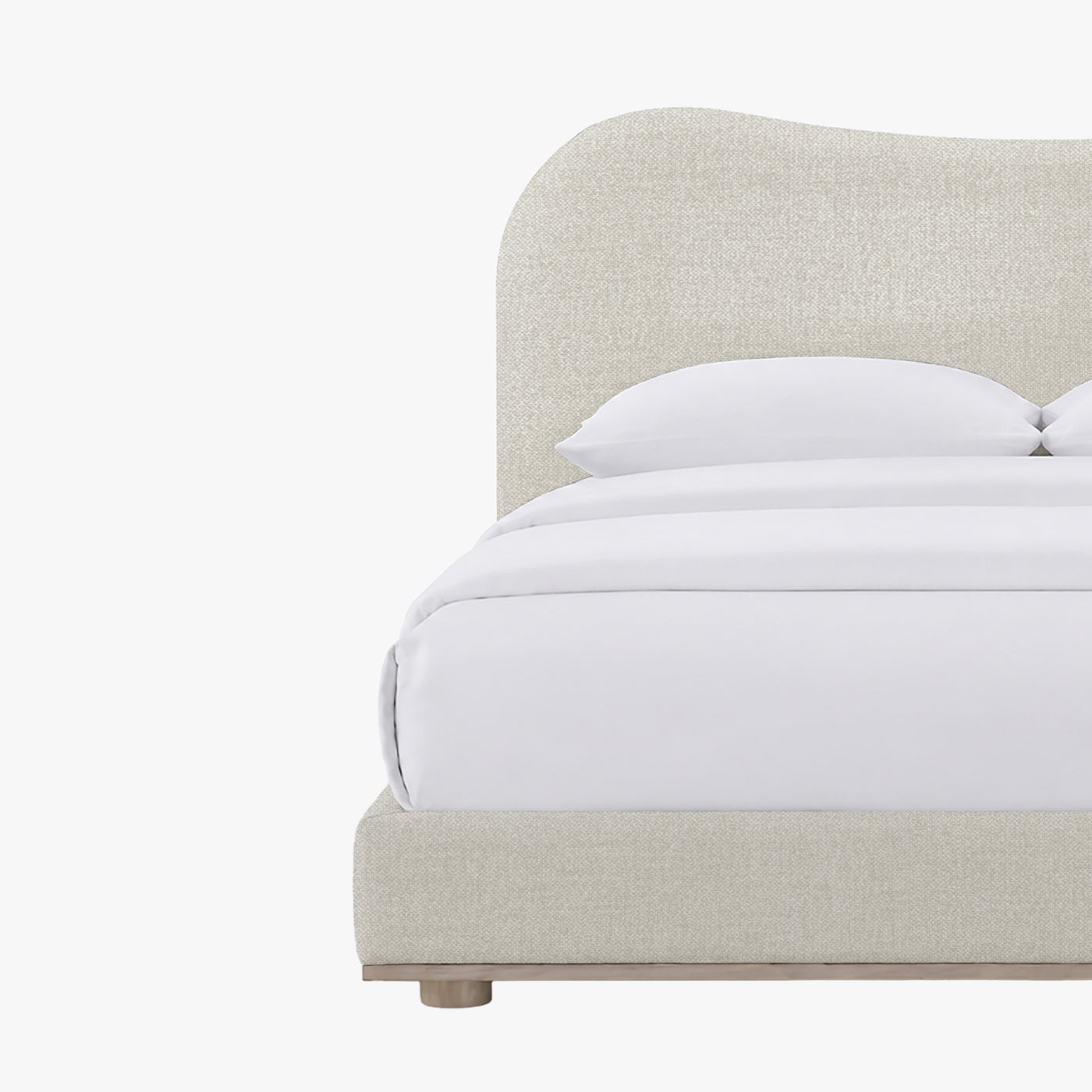NALY Lit double en tissu beige et bois clair 160x200 cm