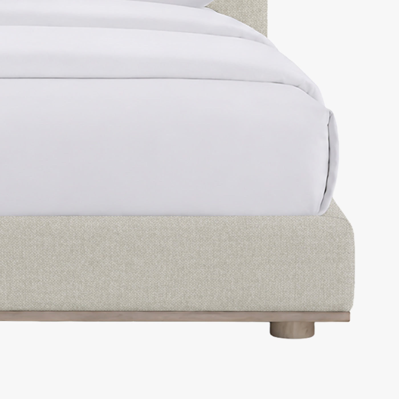 NALY Lit double en tissu beige et bois clair 180x200cm