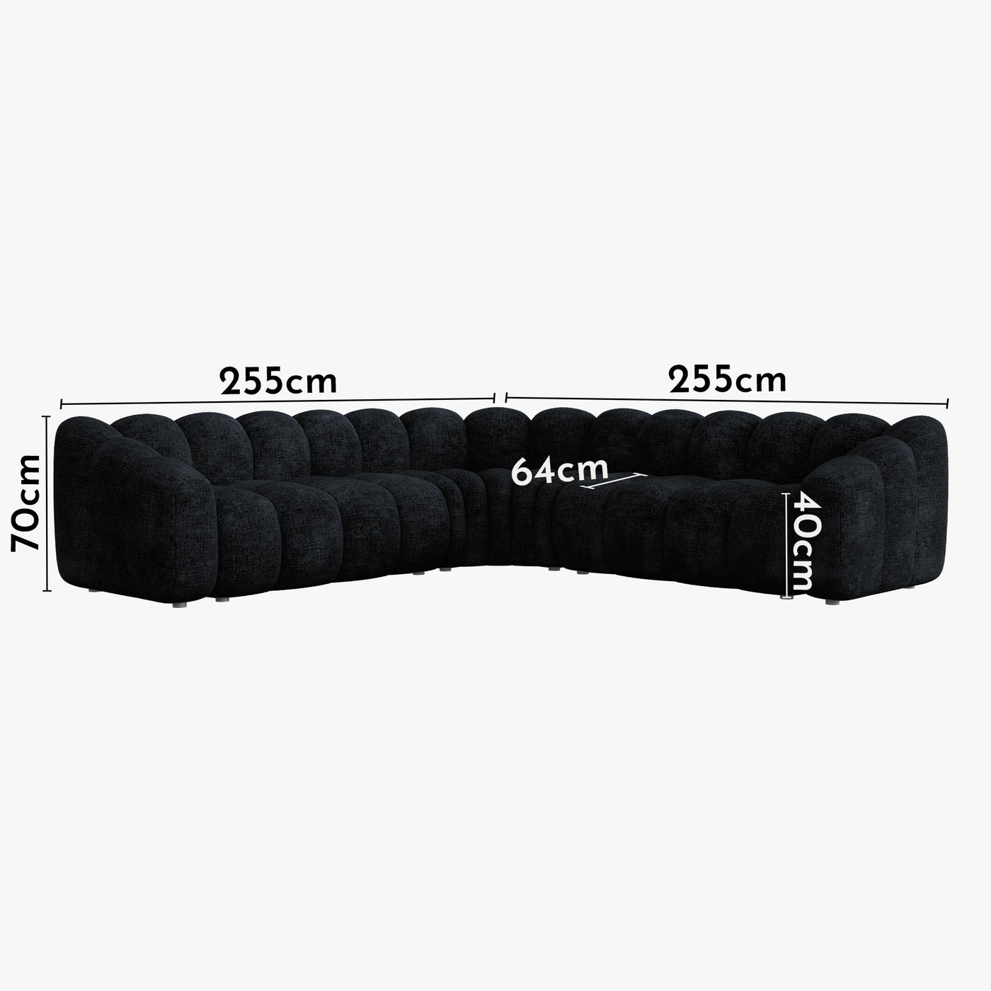 GABY XL Canapé d'angle réversible en tissu noir