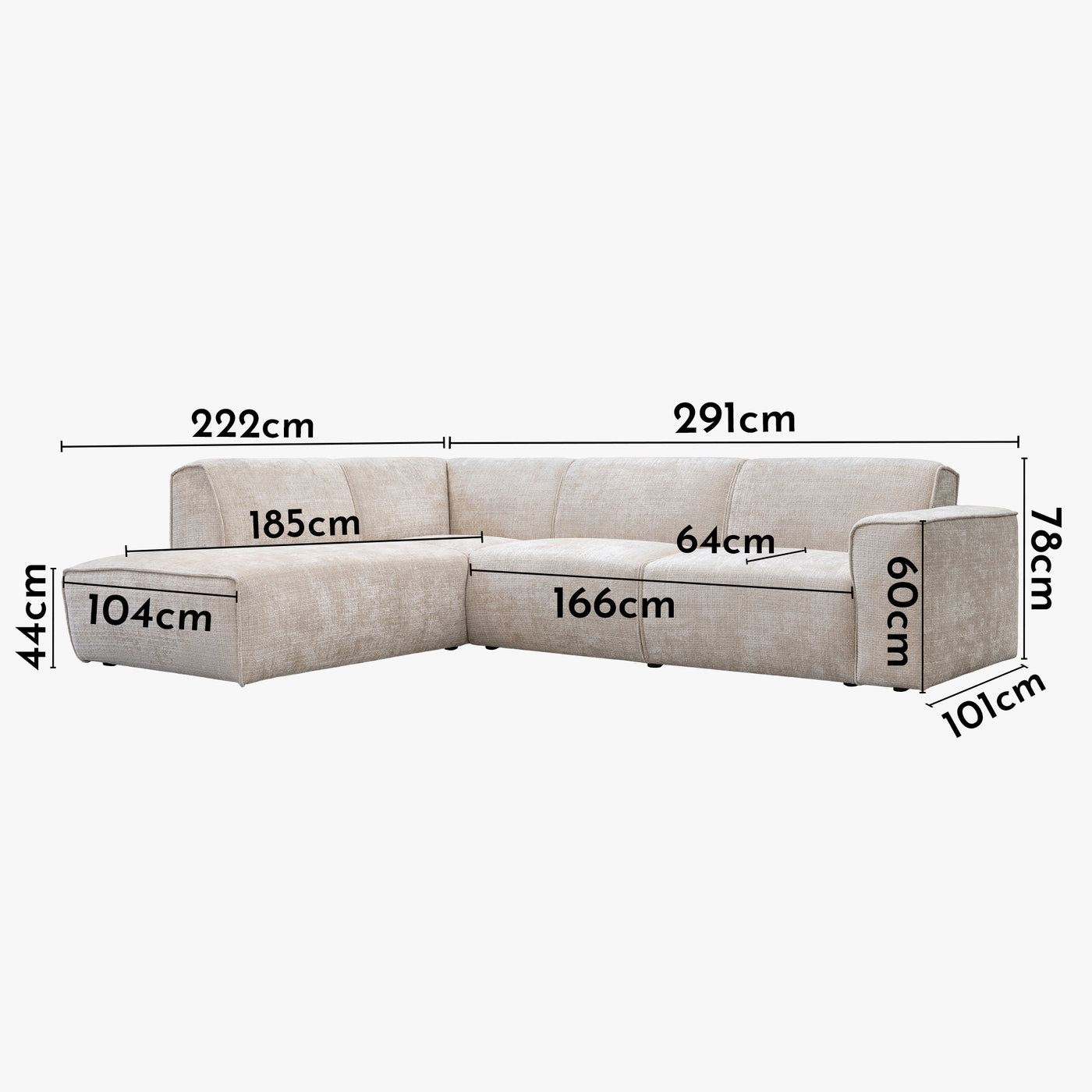 GIULIA XL Canapé d'angle en tissu beige - Angle gauche