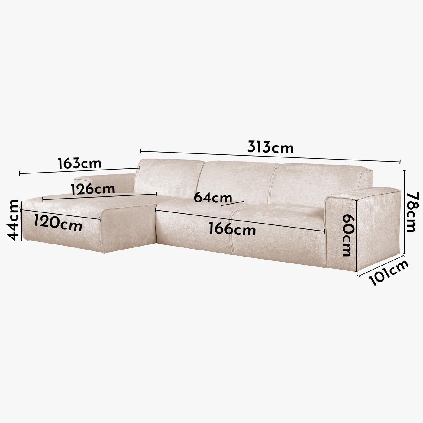 GIULIA Canapé d'angle en tissu beige - Angle gauche