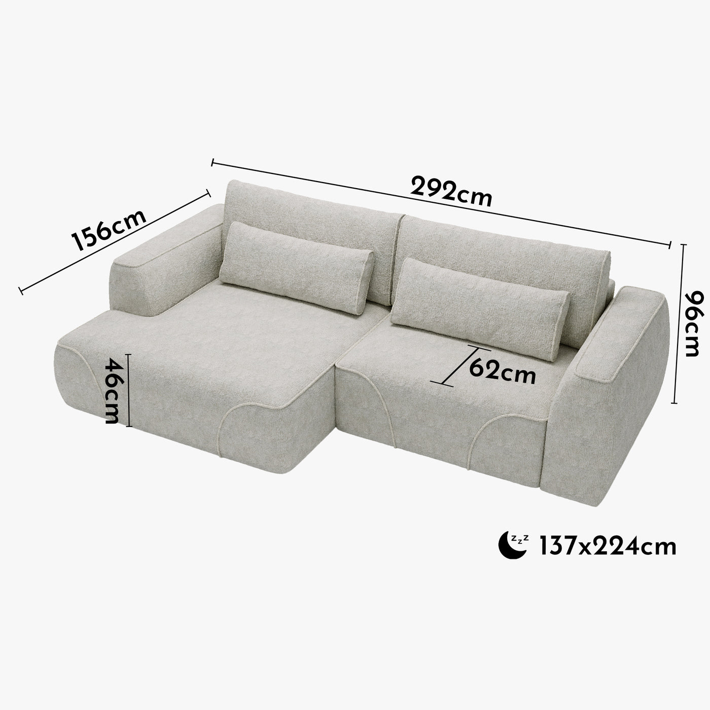 GRACE Canapé d'angle convertible avec coffre en tissu beige - Angle gauche