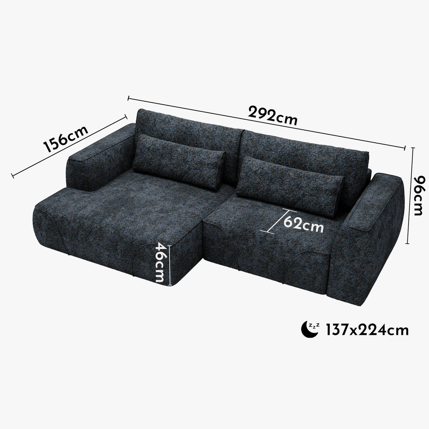 GRACE Canapé d'angle convertible avec coffre en tissu bleu - Angle gauche