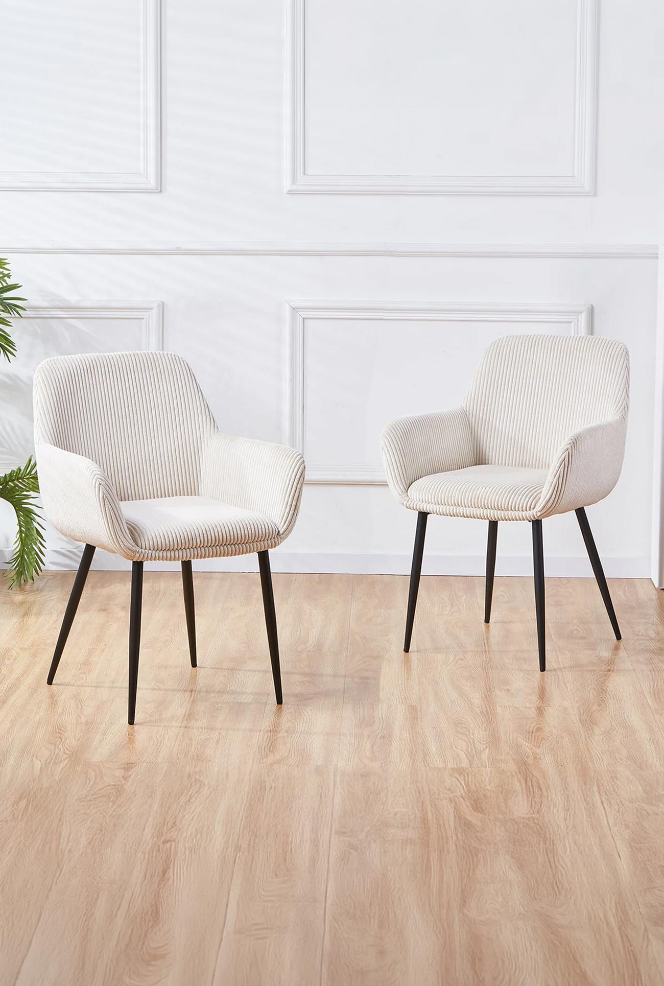 JESSIE - Lots de 2 chaises de repas en velours côtelé gris ou beige