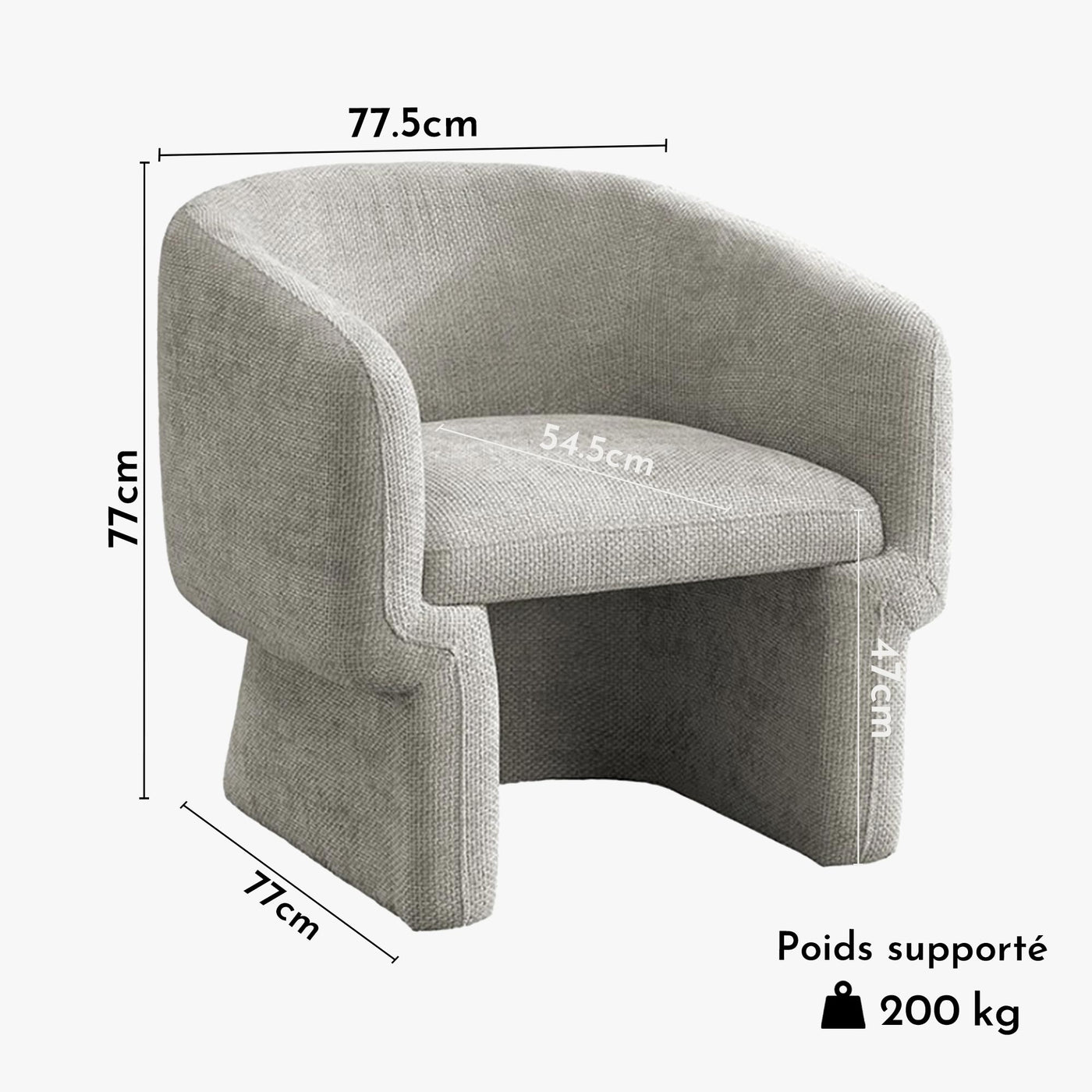 KAYLI Fauteuil cabriolet en tissu taupe